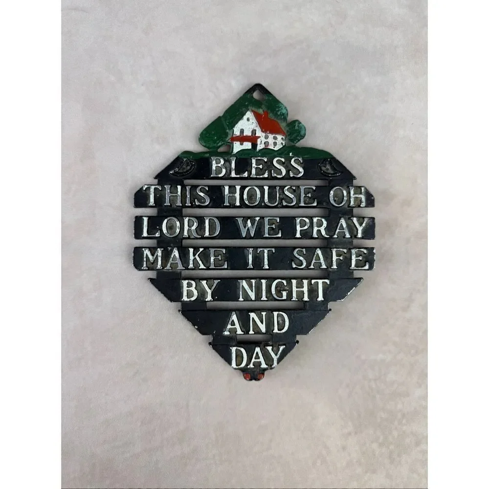Vintage Cast Iron Prayer Trivet Cottagecore